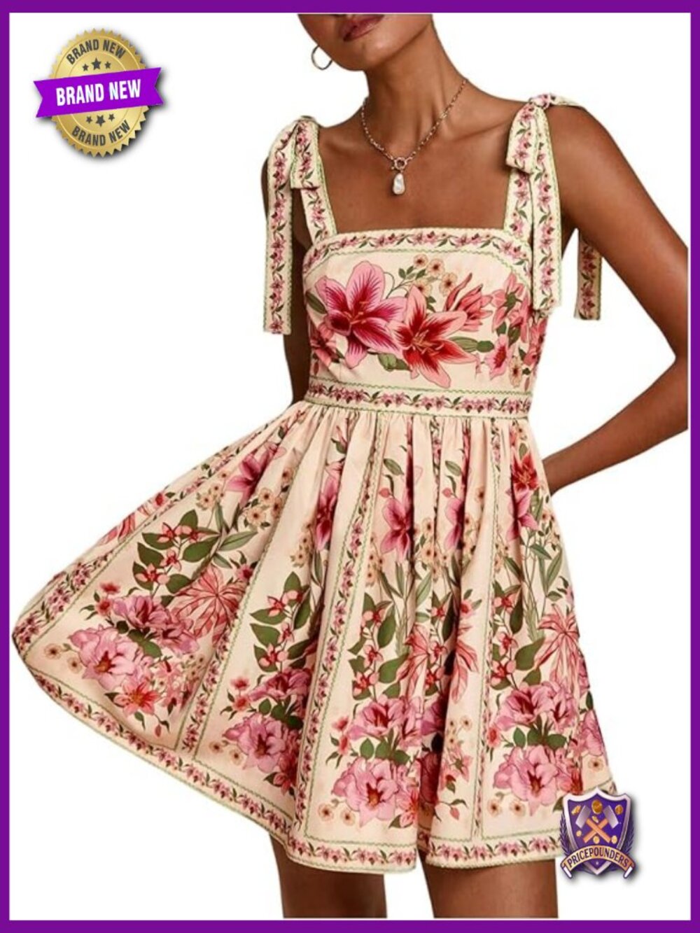 Sleeveless Floral Boho Mini Dress Square Neck Ruffle Hem Summer Casual - Picture 1 of 6